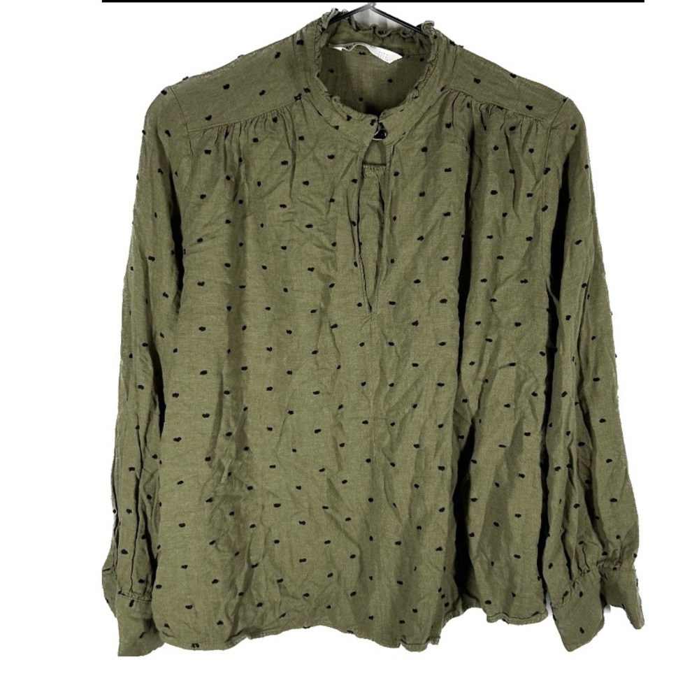 Zara Olive Green Blouse with Black Dot Print